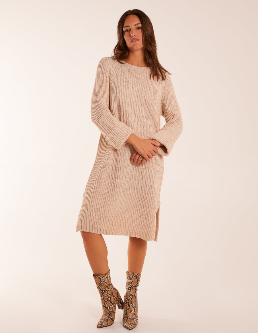 Dresses Blue Vanilla | Knitted Ribbed Jumper Dress Beige