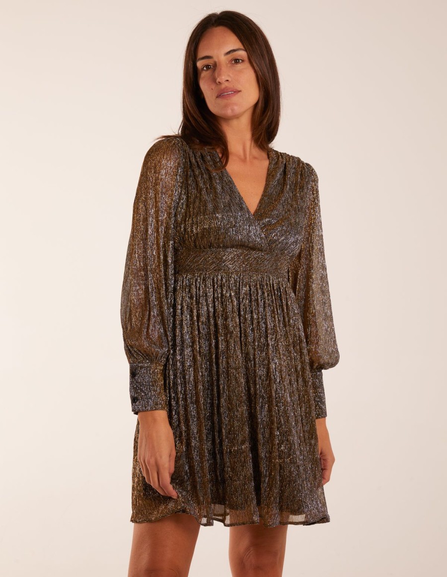 Dresses Blue Vanilla | Metallic Wrap Mini Dress Gold