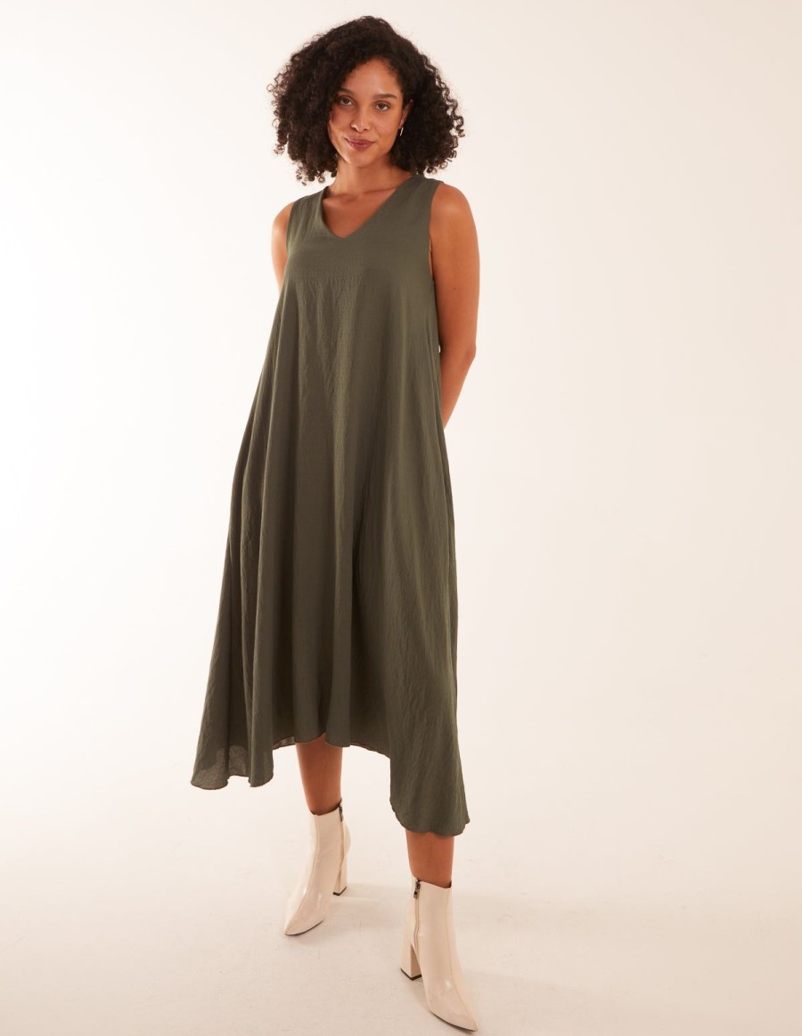 Dresses Blue Vanilla | Linen A Line Midi Dress Khaki