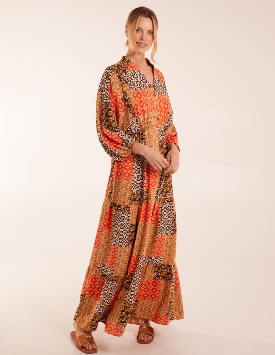 Dresses Blue Vanilla | Abstract Pattern Maxi Dress Orange