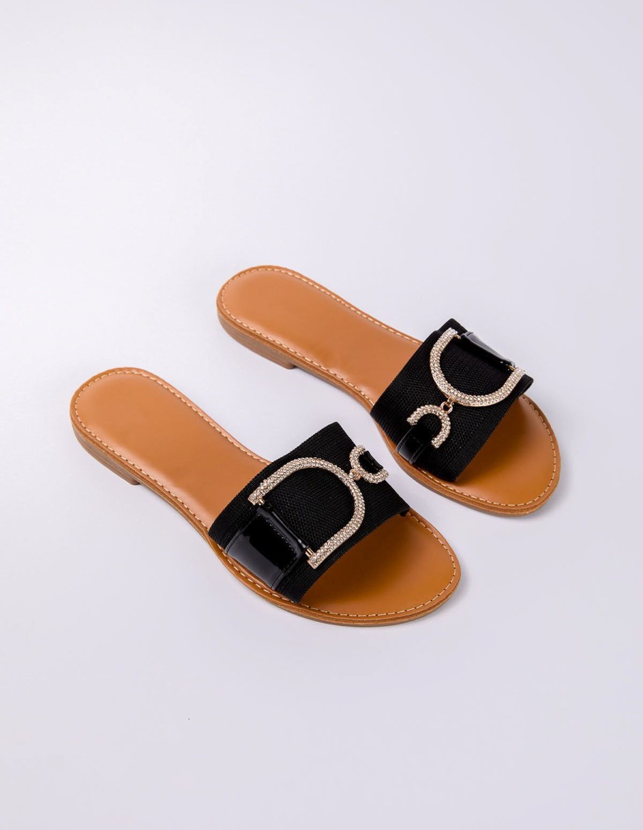 Shoes Blue Vanilla | D Metal Detail Stretch Sandal Black