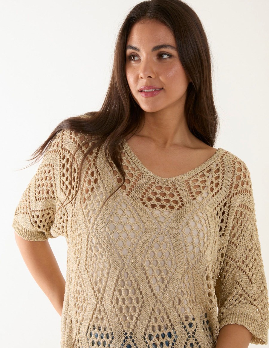 Jumpers & Cardigans Blue Vanilla | Crochet Lurex Top Gold