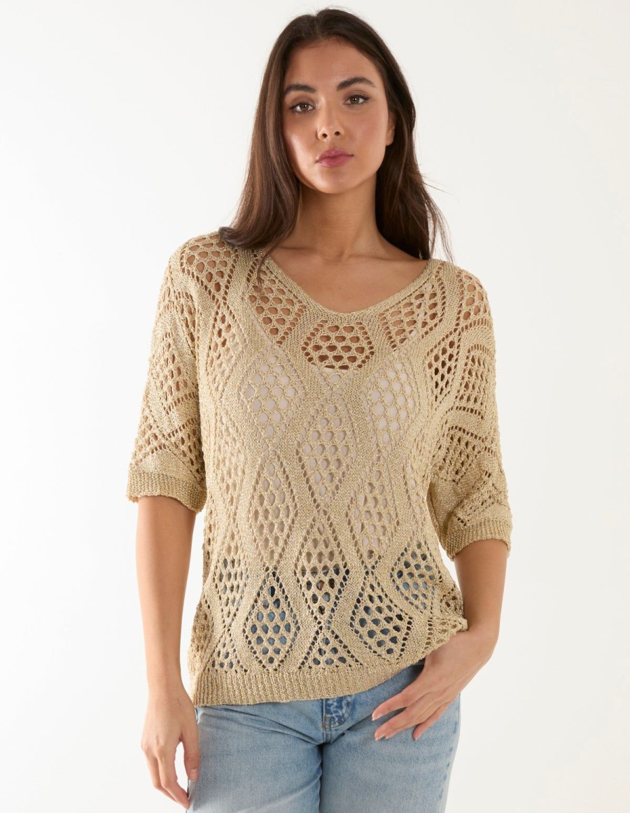 Jumpers & Cardigans Blue Vanilla | Crochet Lurex Top Gold