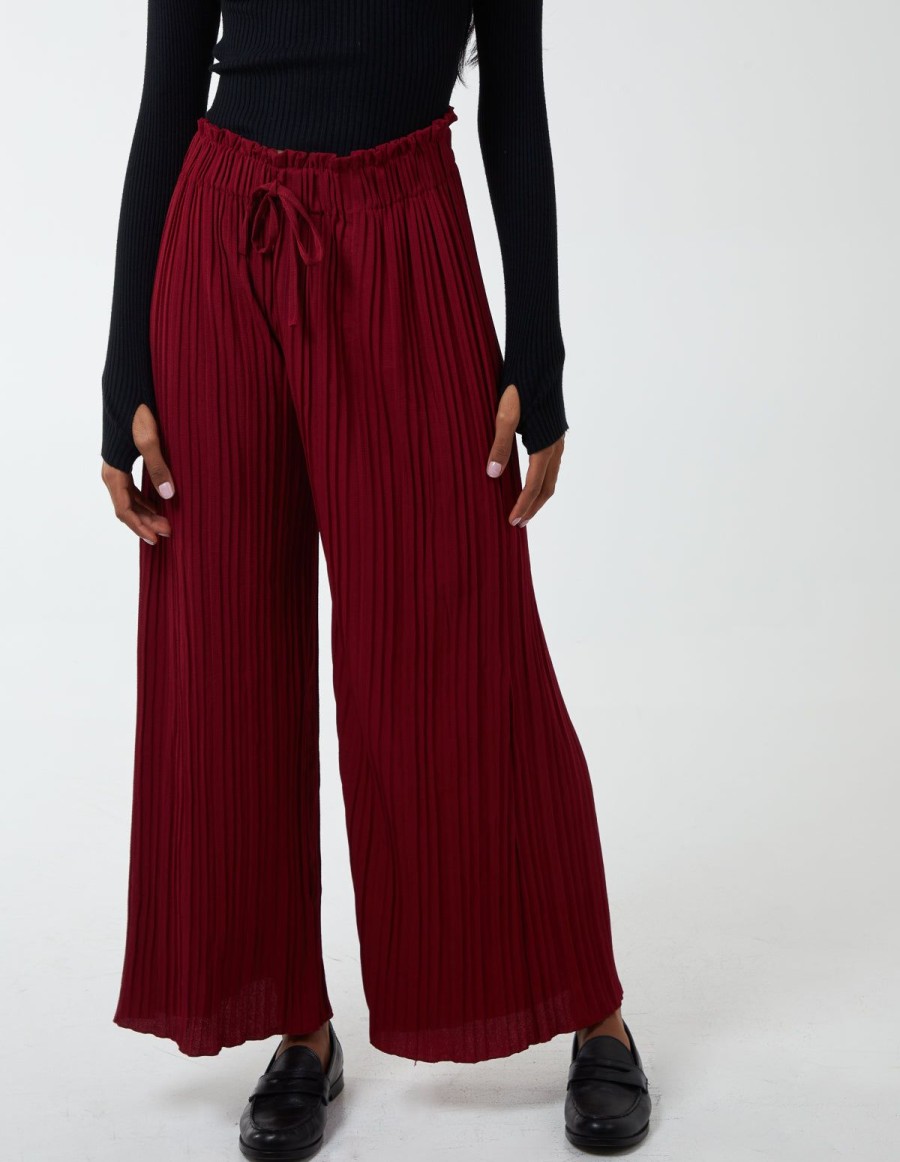 Trousers & Joggers Blue Vanilla | Wide Leg Pleated Trousers Light Burgundy