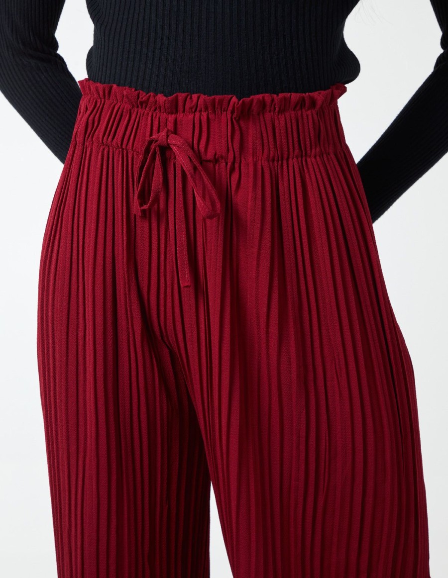 Trousers & Joggers Blue Vanilla | Wide Leg Pleated Trousers Light Burgundy