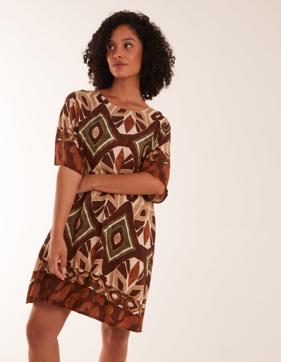 Dresses Blue Vanilla | Tribal Print Short Sleeve Dress Rust