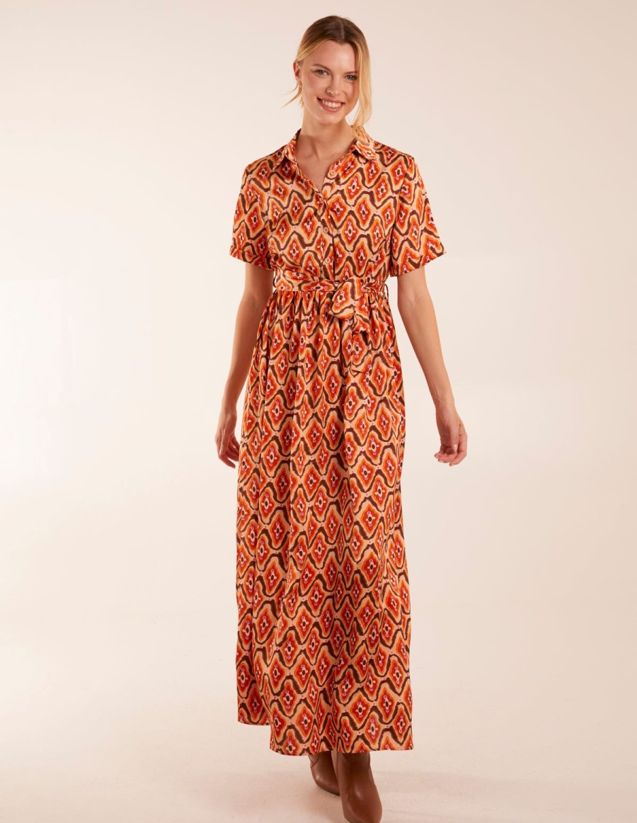 Dresses Blue Vanilla | Maxi Shirt Belt Dress Rust