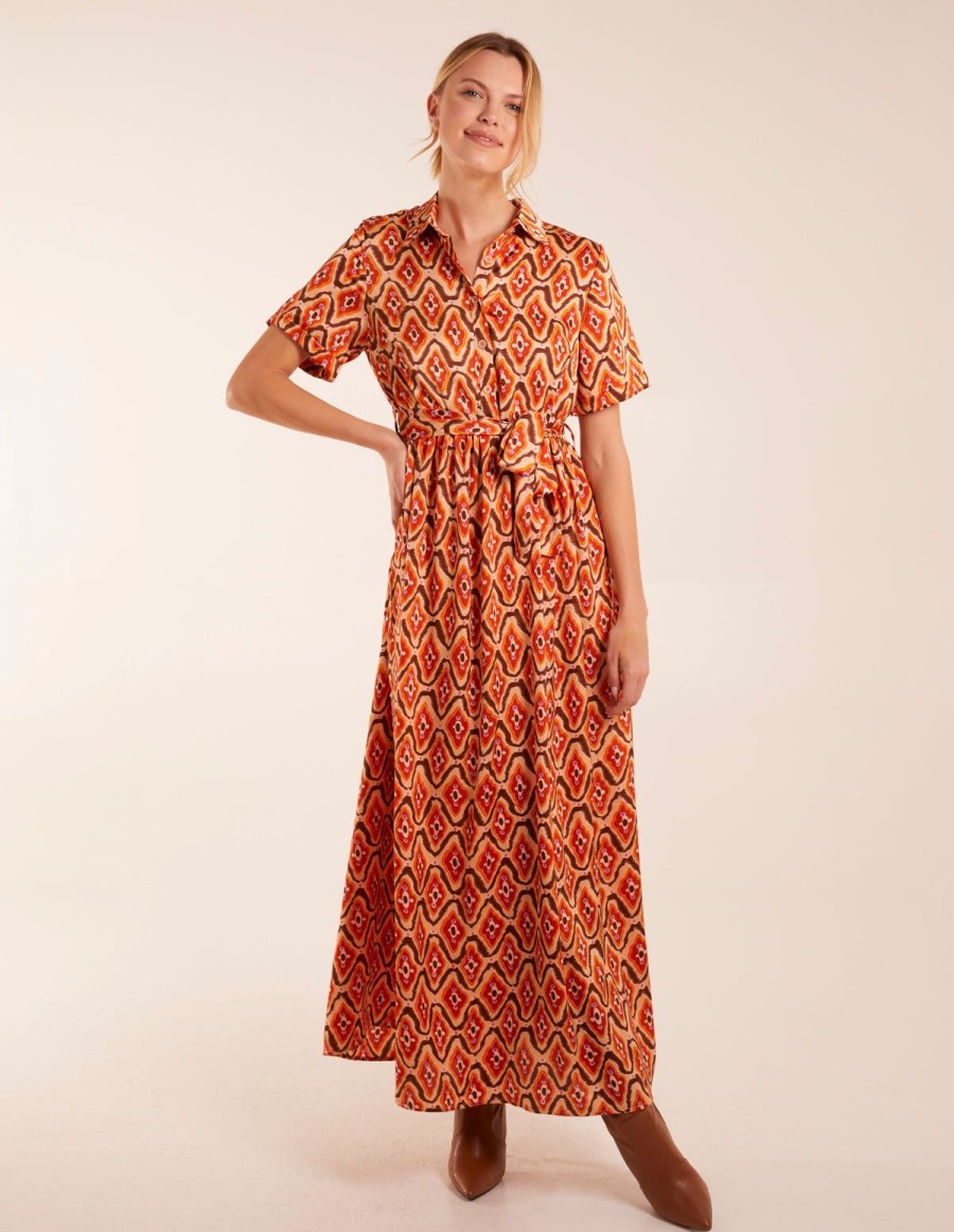 Dresses Blue Vanilla | Maxi Shirt Belt Dress Rust