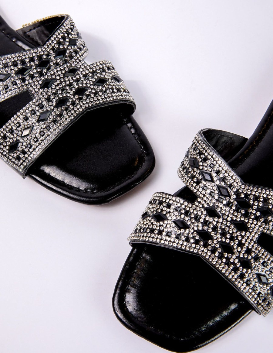 Shoes Blue Vanilla | Diamante Flat Sandal Black